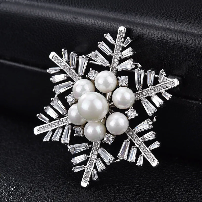 Snowflake Alloy Wedding Brooch Pin With  Imitation Pearl