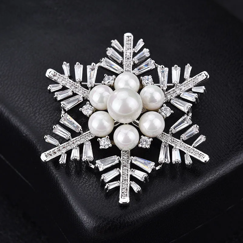 Snowflake Alloy Wedding Brooch Pin With  Imitation Pearl