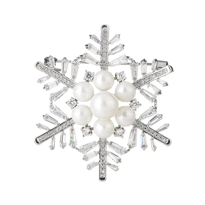 Snowflake Alloy Wedding Brooch Pin With  Imitation Pearl