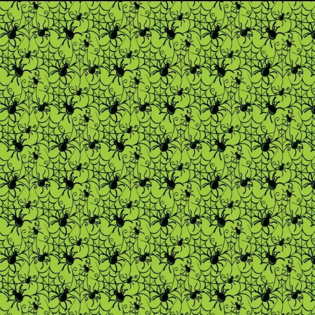 Spiders & Webs on Green - Printed Vinyl