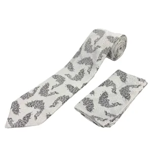 Stacy Adams Tie and Handkerchief - White and Black Peacock T26