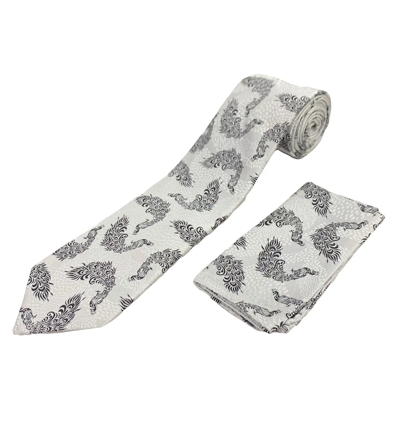 Stacy Adams Tie and Handkerchief - White and Black Peacock T26