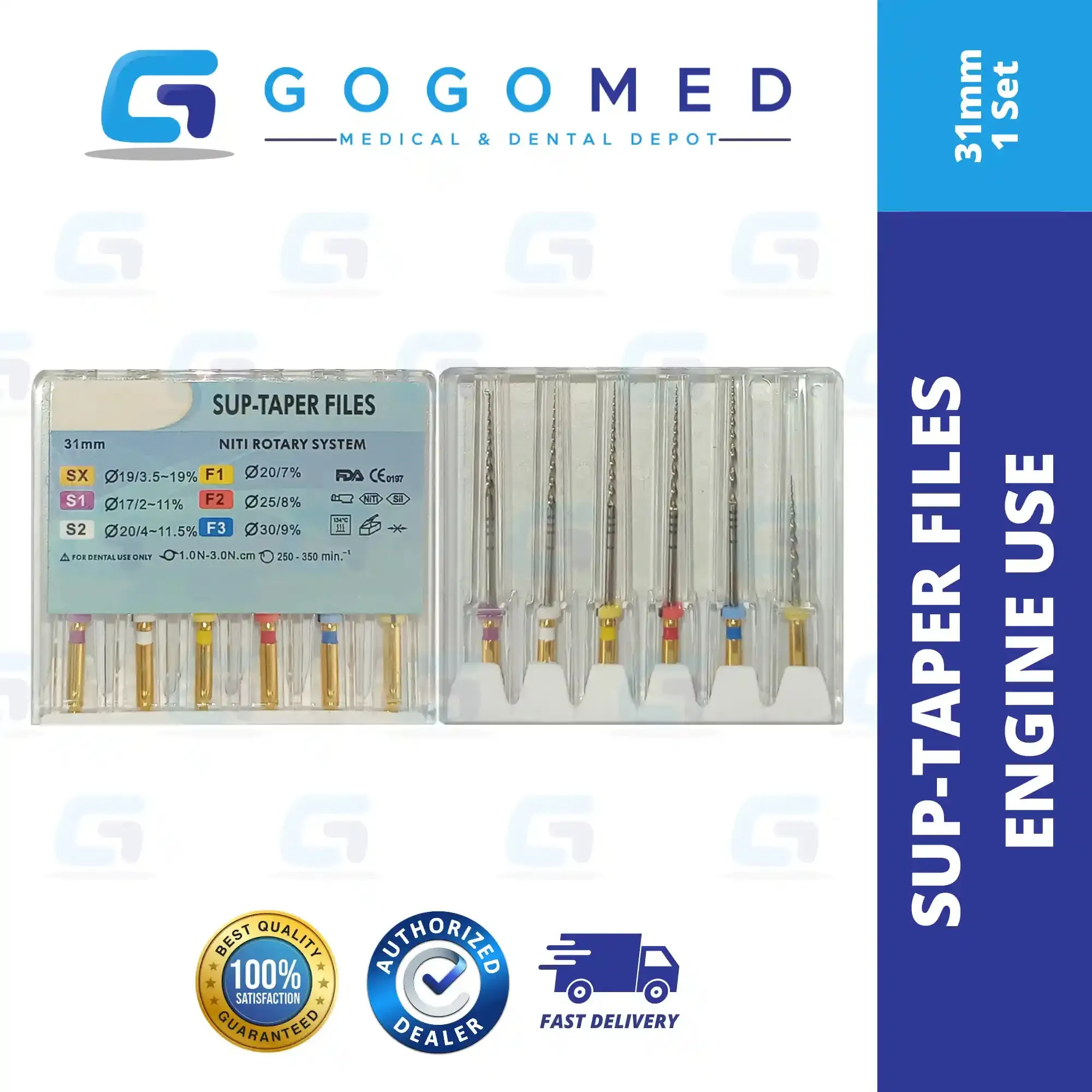 Standard 6pcs Assorted Engine Use Niti Super Taper Files  Size 19-25mm (ROTARY FILES)