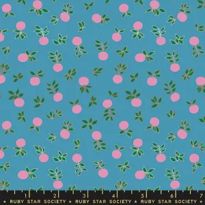Stay Gold, Blossom in Vintage Blue Metallic - 1 yard 5" REMNANT