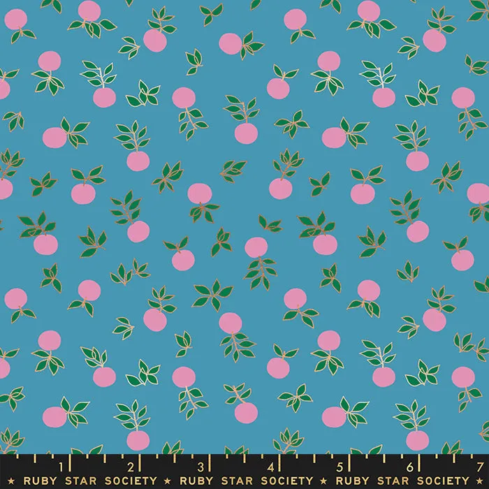 Stay Gold, Blossom in Vintage Blue Metallic - 1 yard 5" REMNANT