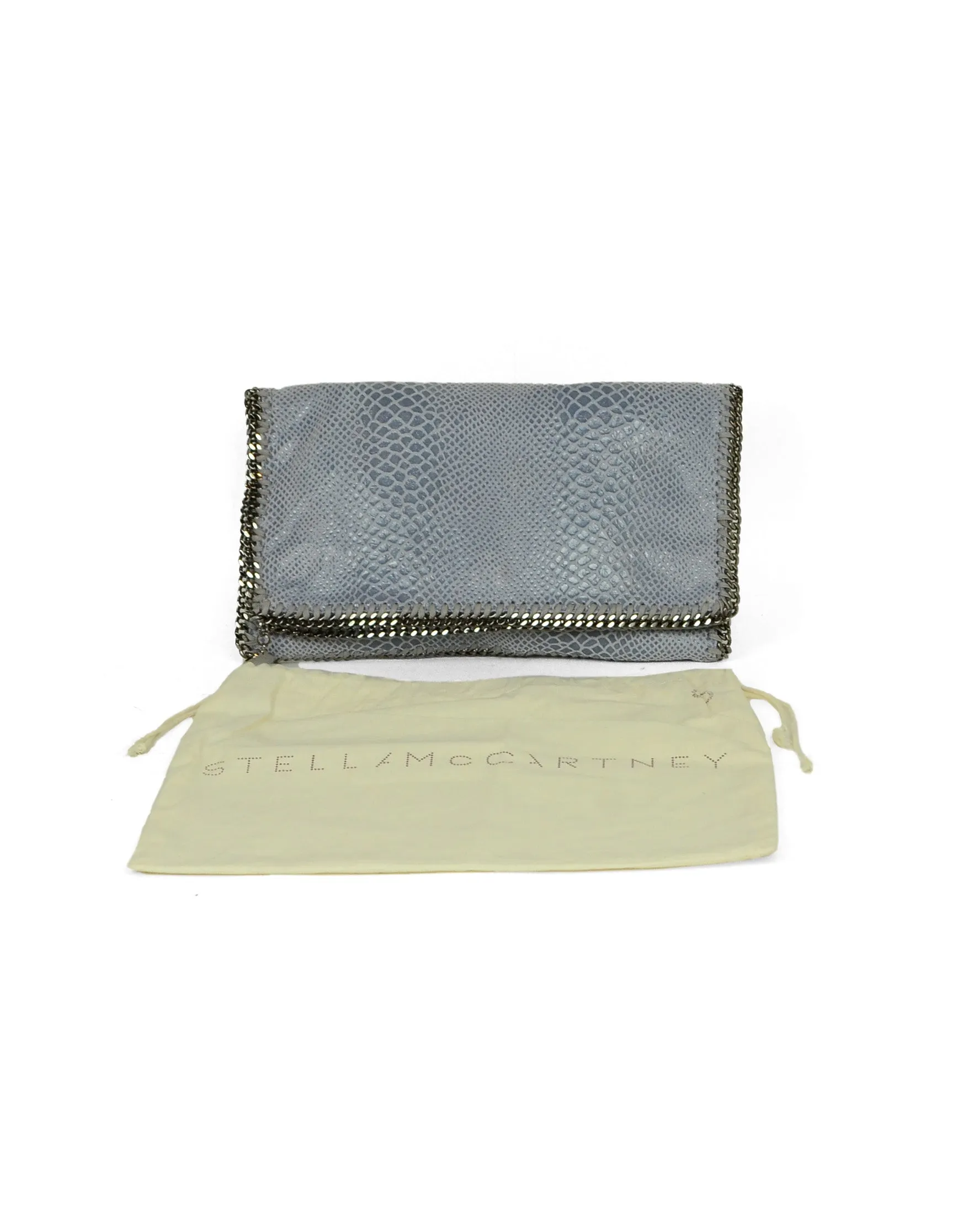 Stella McCartney Dusty Blue Snake Print Falabella Clutch Bag