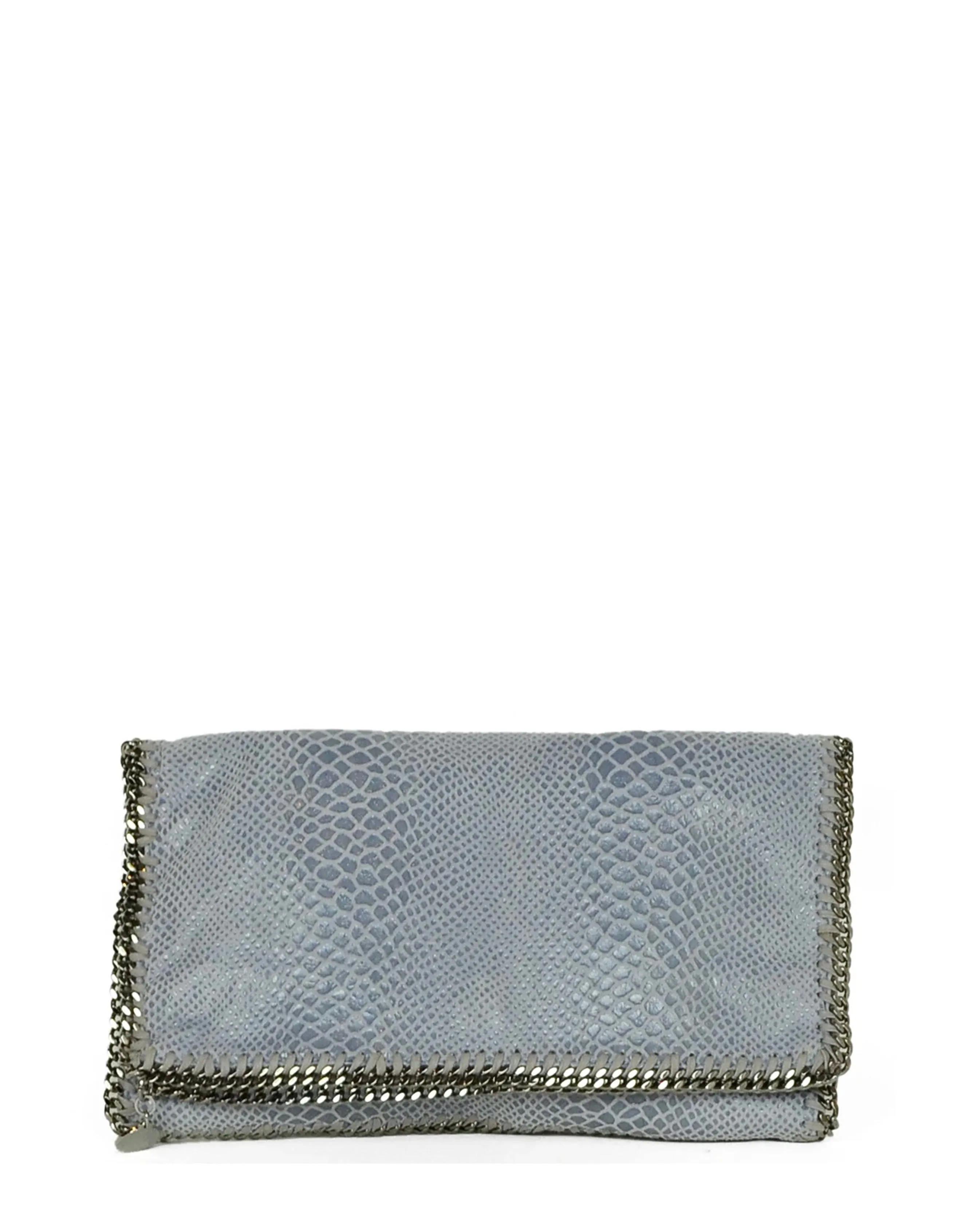 Stella McCartney Dusty Blue Snake Print Falabella Clutch Bag