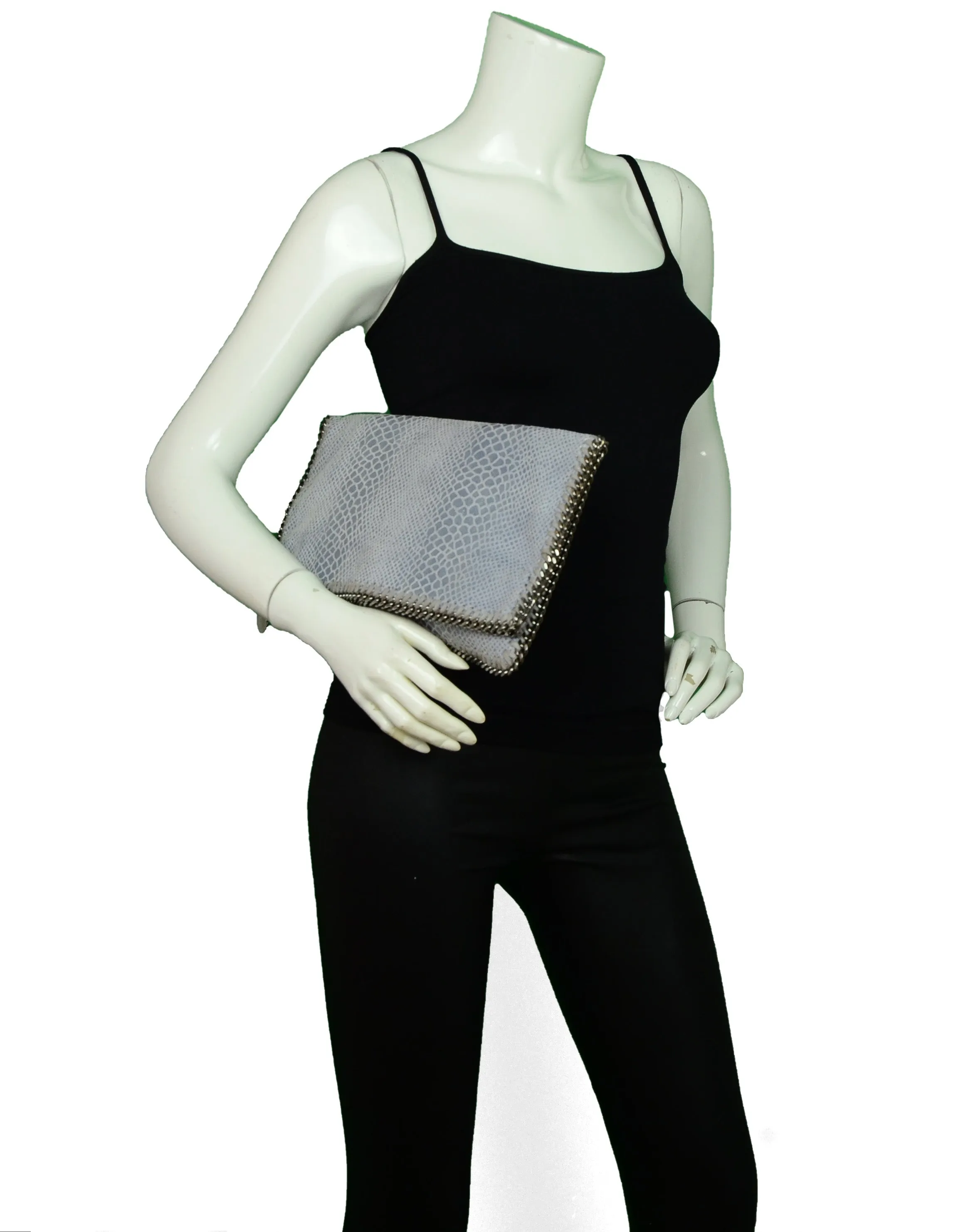 Stella McCartney Dusty Blue Snake Print Falabella Clutch Bag
