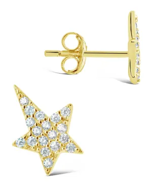 Sterling Silver CZ Star Stud Earrings