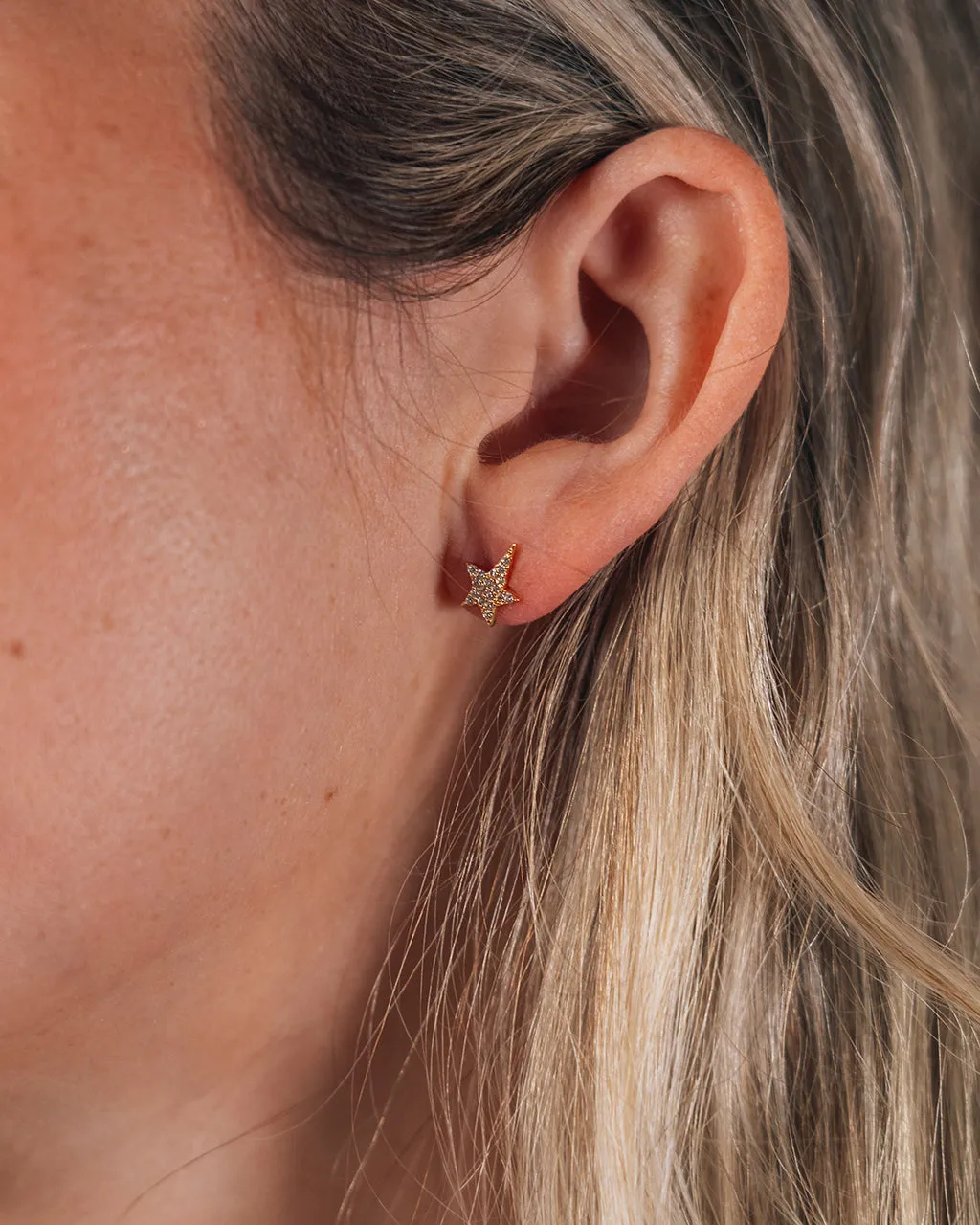Sterling Silver CZ Star Stud Earrings