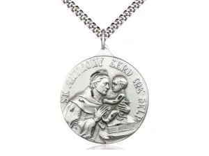 Sterling Silver St Anthony Pendant on a 24 inch Light Rhodium Heavy Curb Chain.