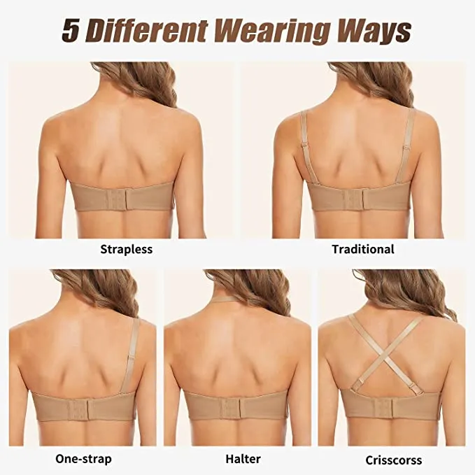 Strapless Unlined Underwire Multiway Bra Seamless Bra Coffee