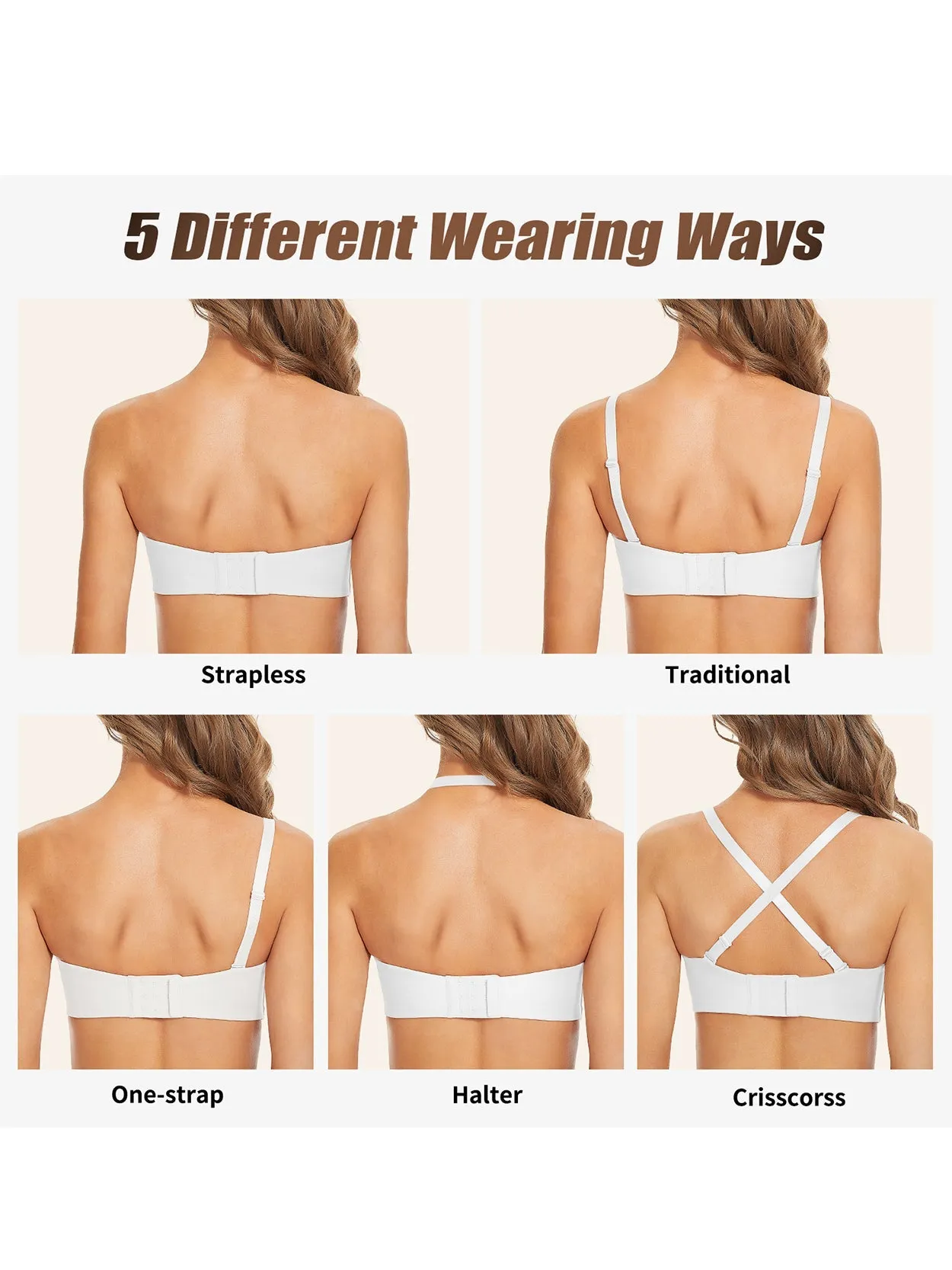 Strapless Unlined Underwire Multiway Bra Seamless Bra White