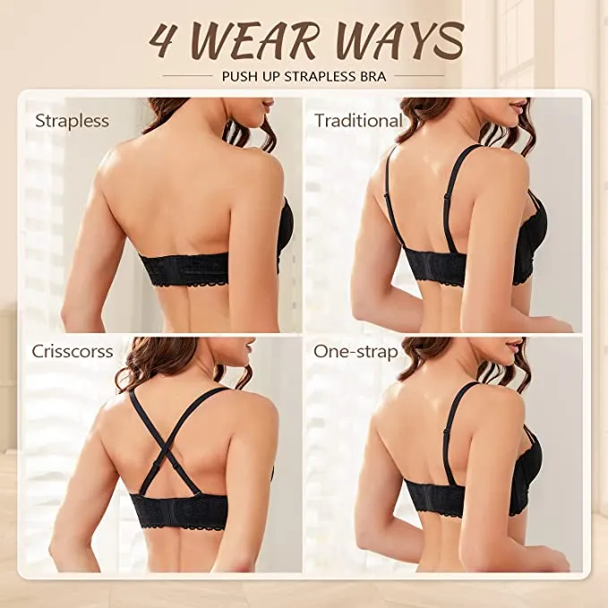 Stunning Strapless Bra with Delicate Embroidery Black
