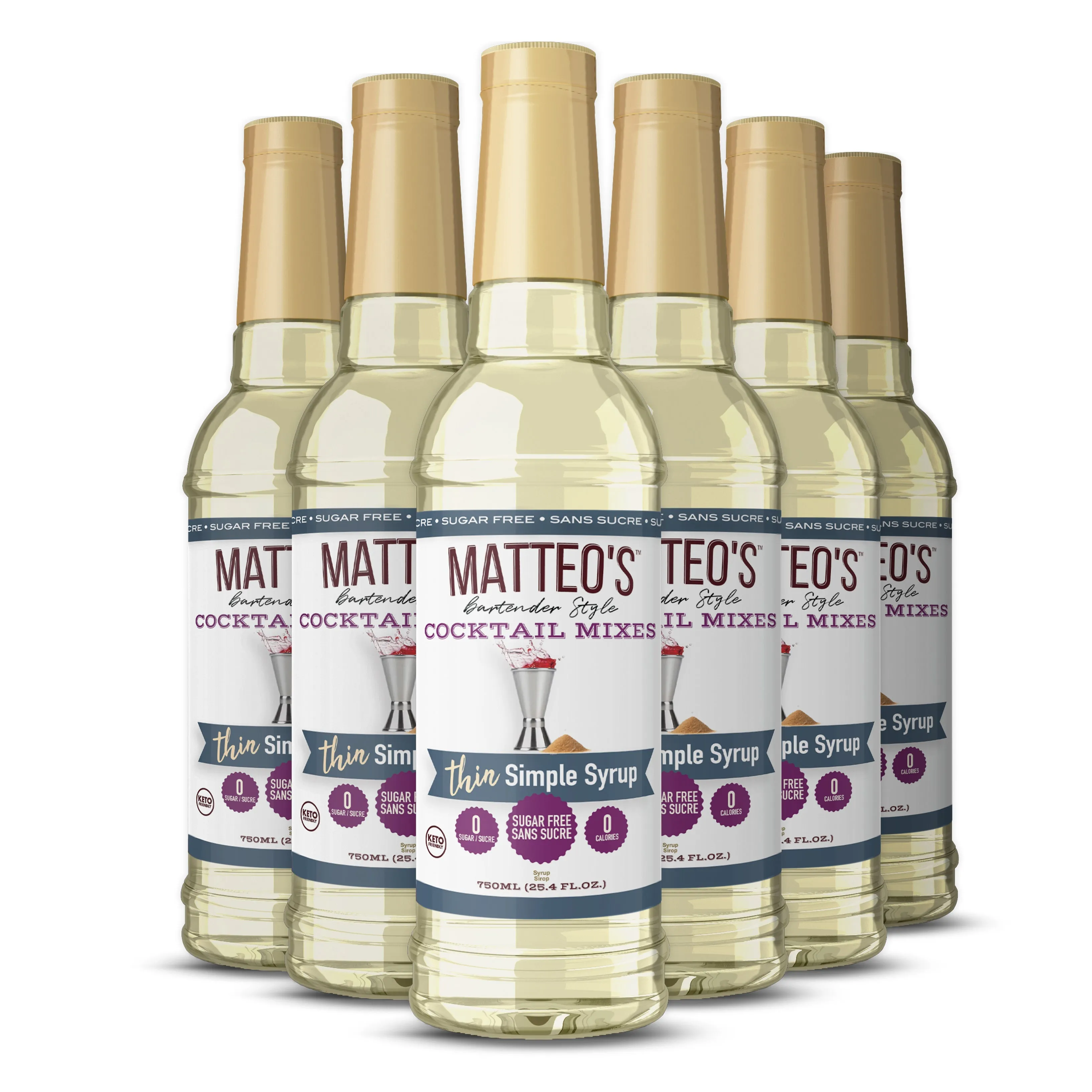 Sugar Free Cocktail Mixes - Simple Syrup | 6 x 750ml Bottles