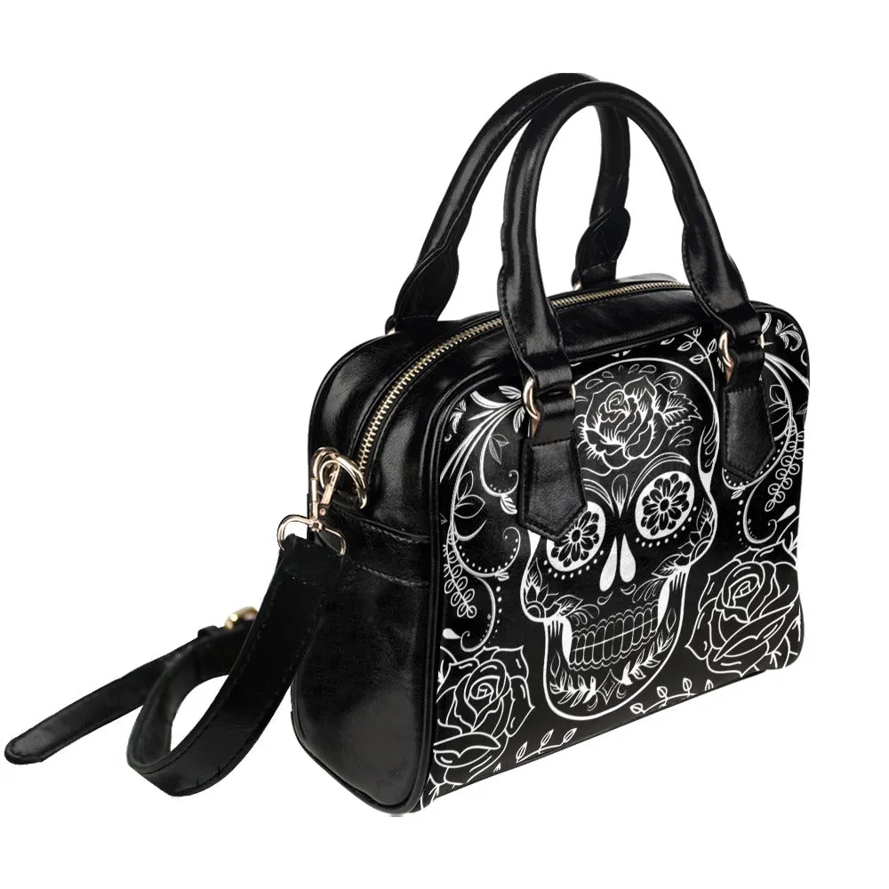 Sugar Skulls Black Vegan Handbag Bowler Bag