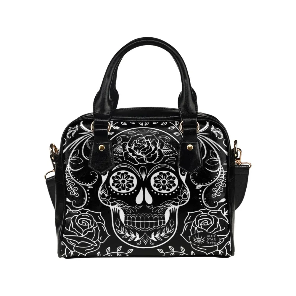 Sugar Skulls Black Vegan Handbag Bowler Bag