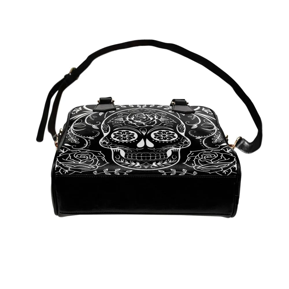 Sugar Skulls Black Vegan Handbag Bowler Bag