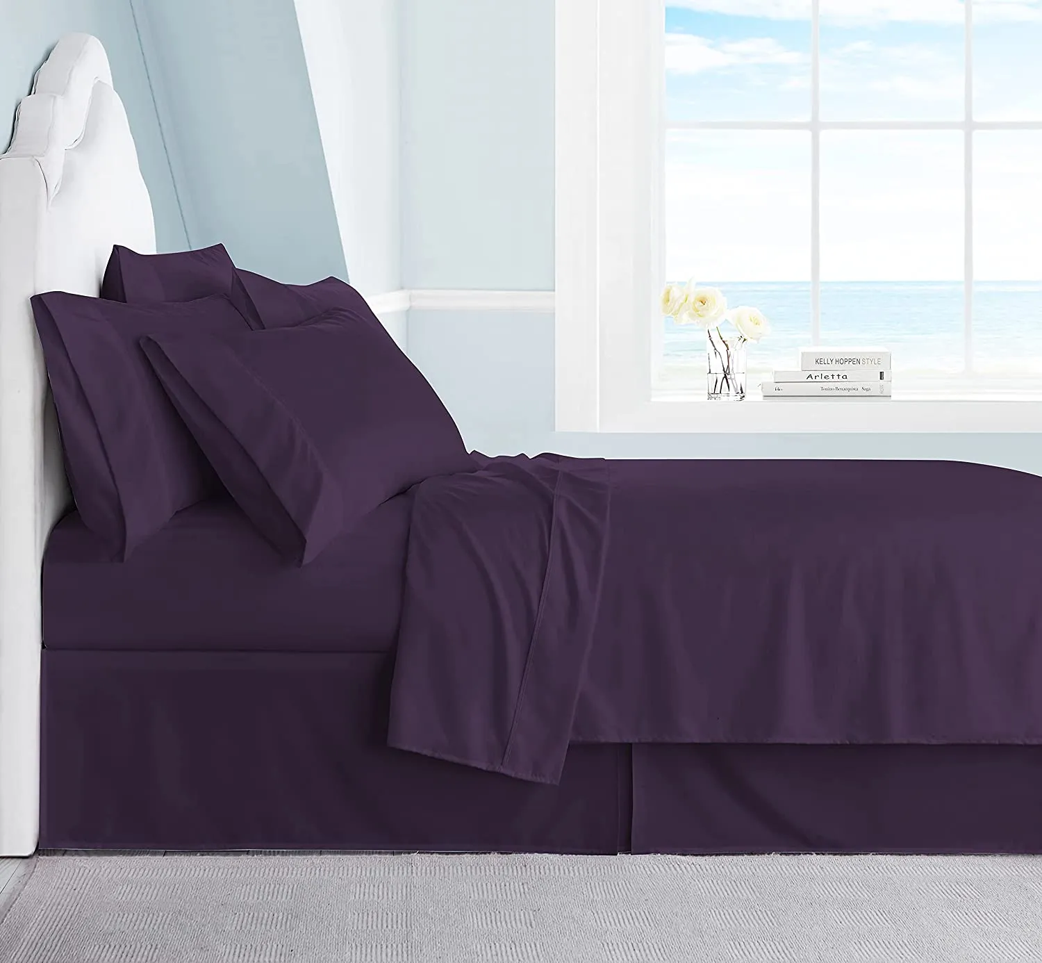 Swift Home Luxury 1800 Bedding Collection, Ultra-Soft Brushed Microfiber 4-Piece Bed Sheet Sets, Extremely Durable - Easy Fit - Wrinkle Resistant - King, Eggplant