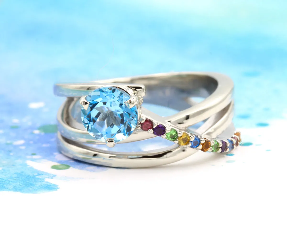 Swiss Blue Rainbow Colorful Ring