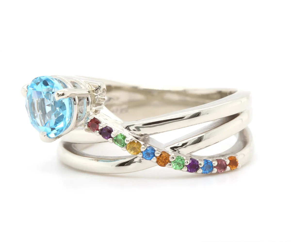 Swiss Blue Rainbow Colorful Ring