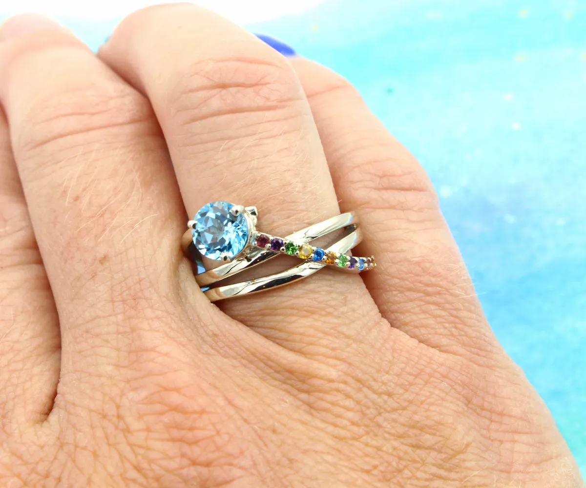 Swiss Blue Rainbow Colorful Ring