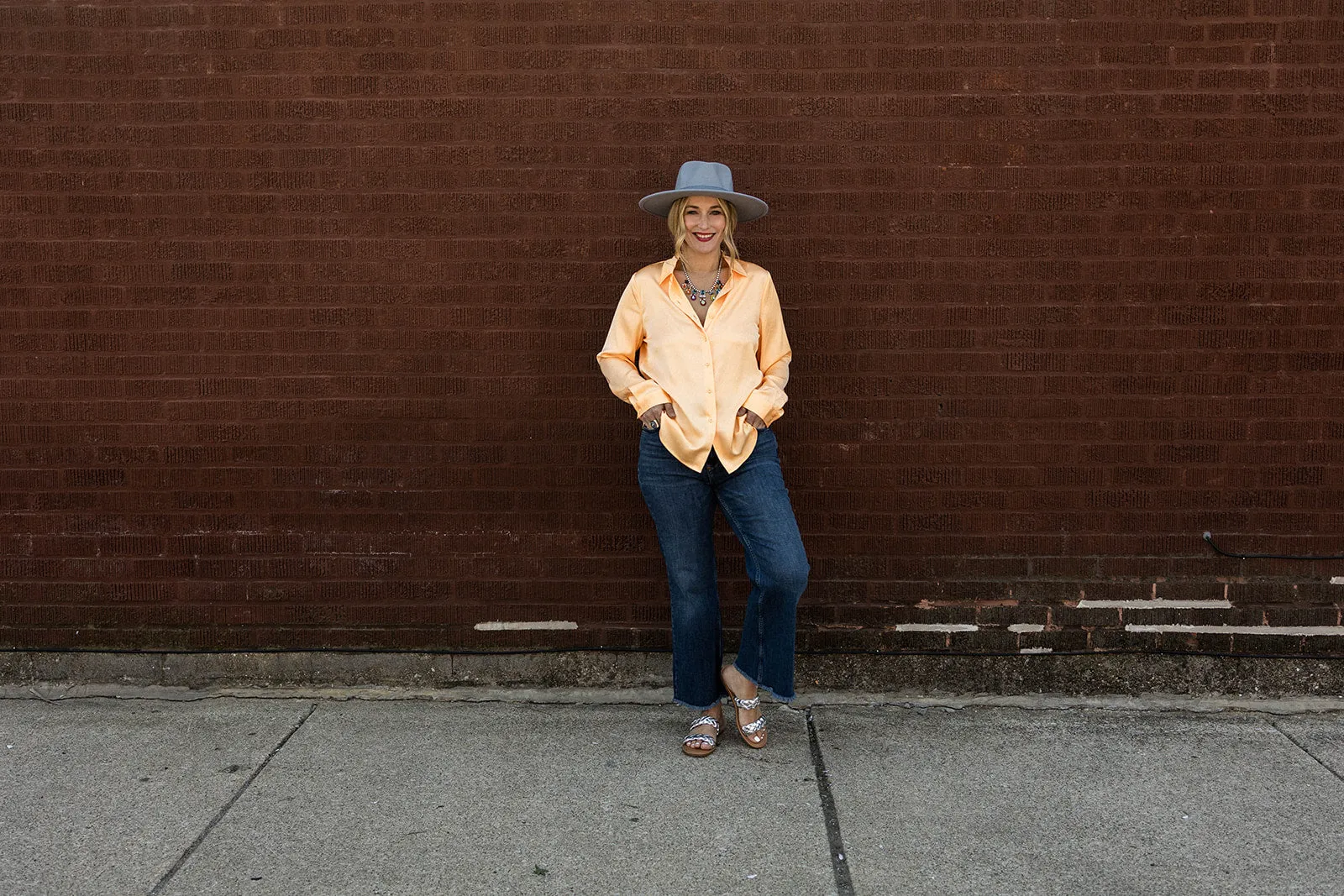 tandy button down in bright cantaloupe