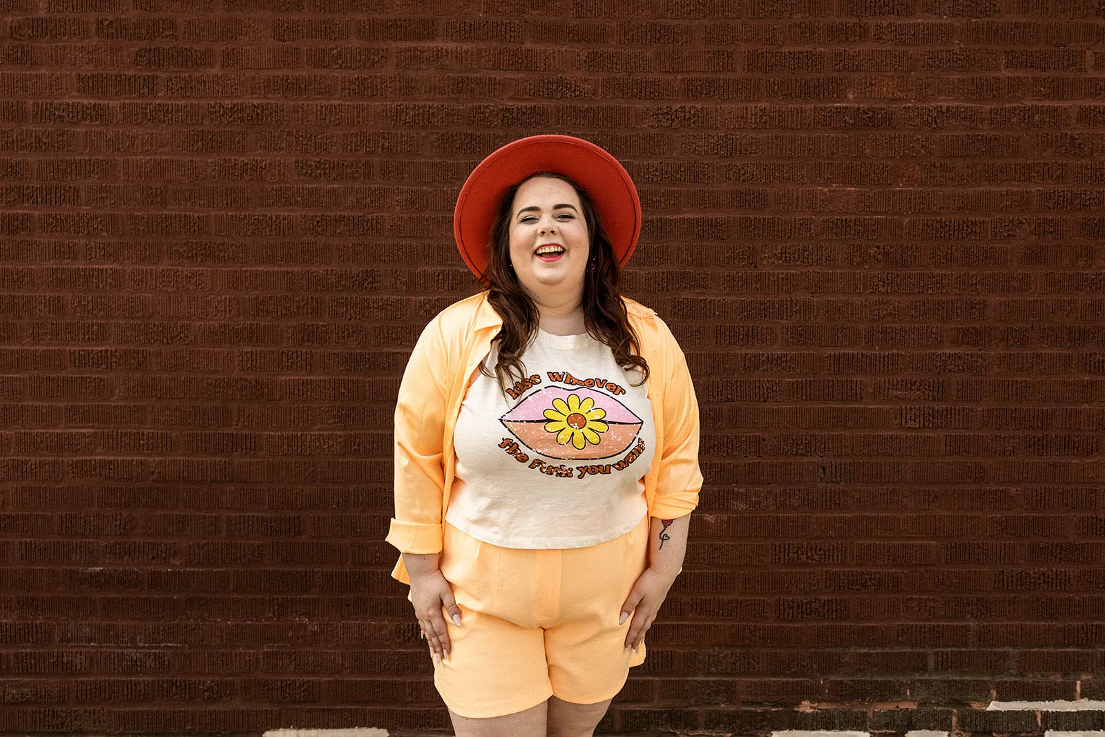 tandy button down in bright cantaloupe