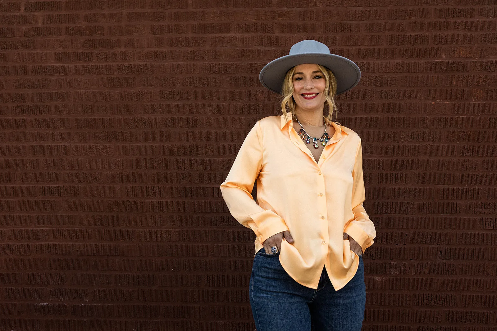 tandy button down in bright cantaloupe