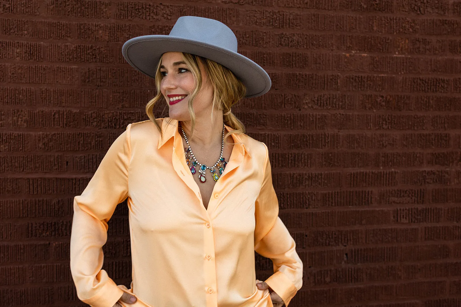 tandy button down in bright cantaloupe