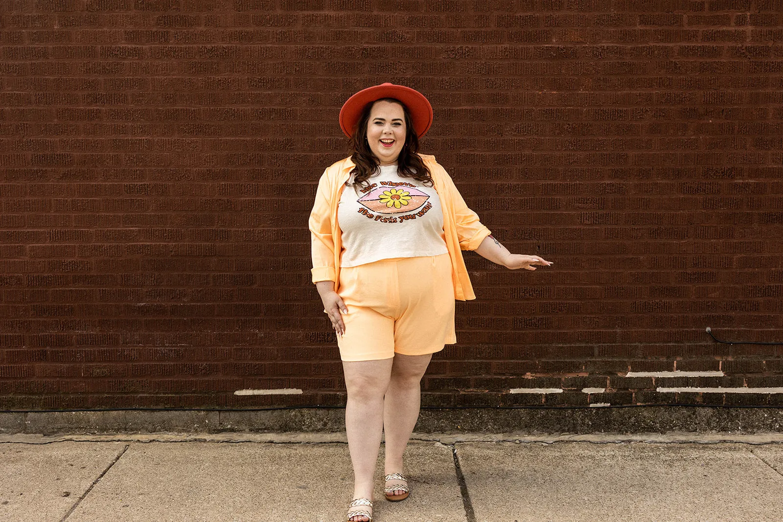 tandy button down in bright cantaloupe