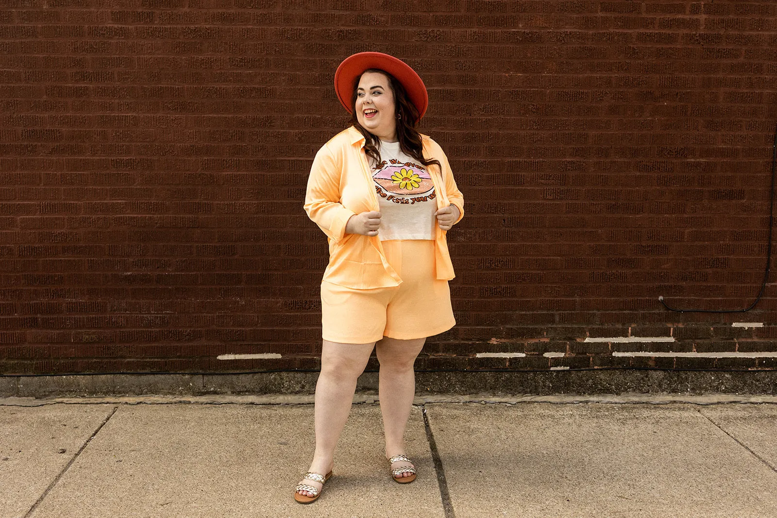 tandy button down in bright cantaloupe
