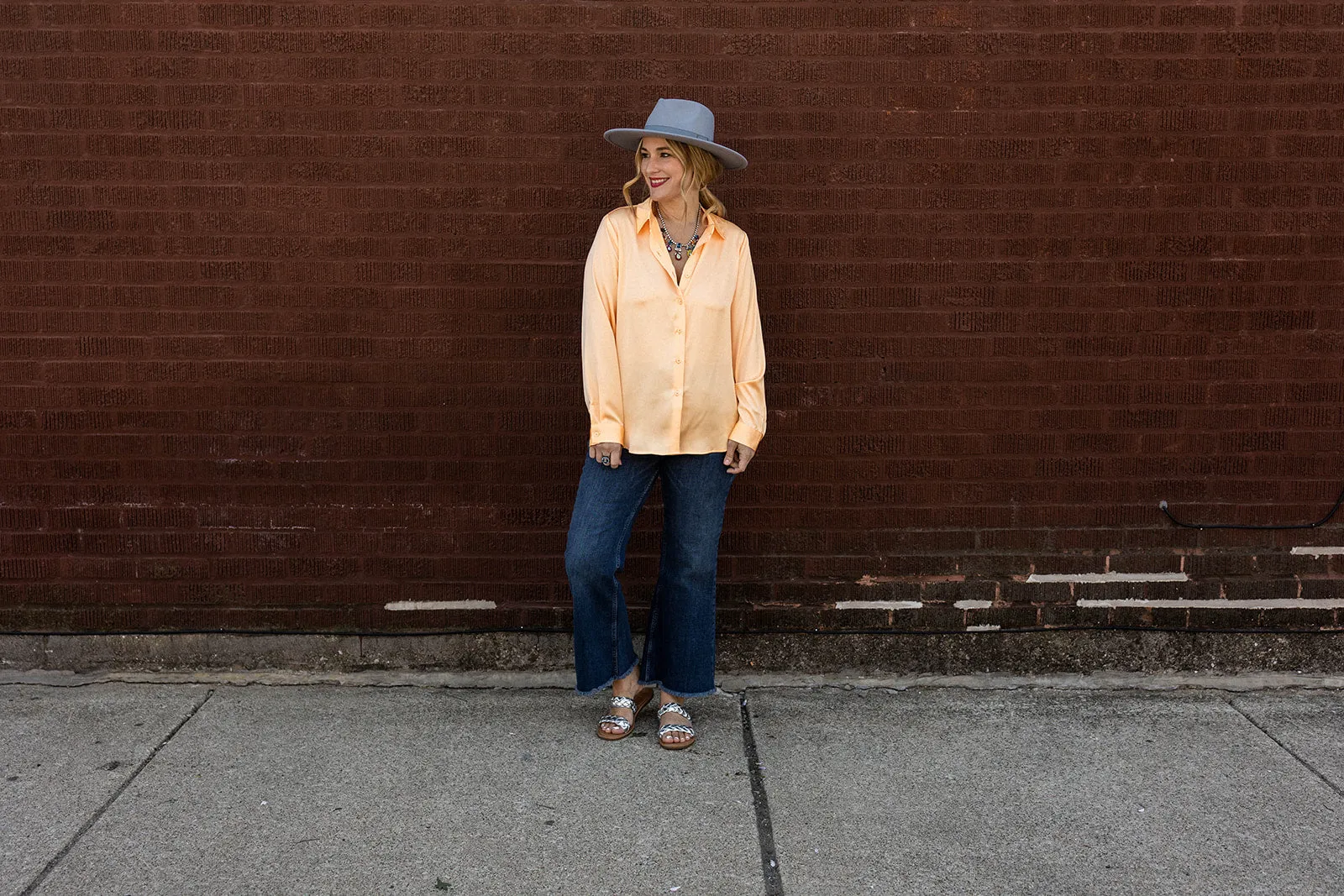 tandy button down in bright cantaloupe