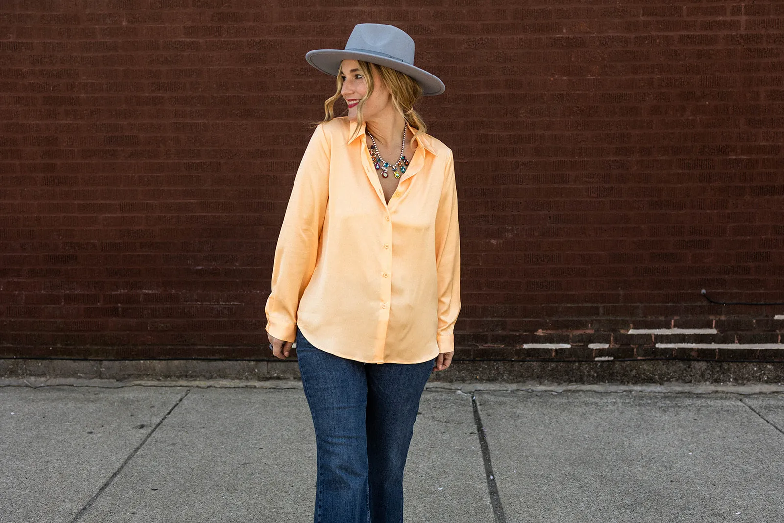 tandy button down in bright cantaloupe