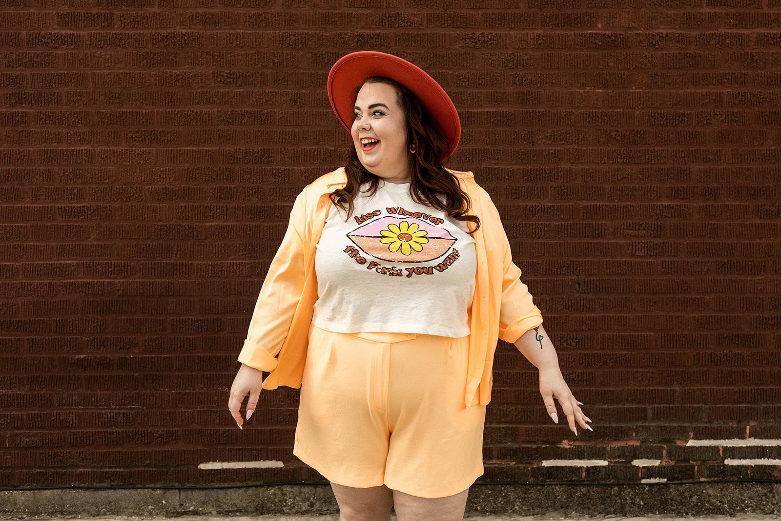 tandy button down in bright cantaloupe