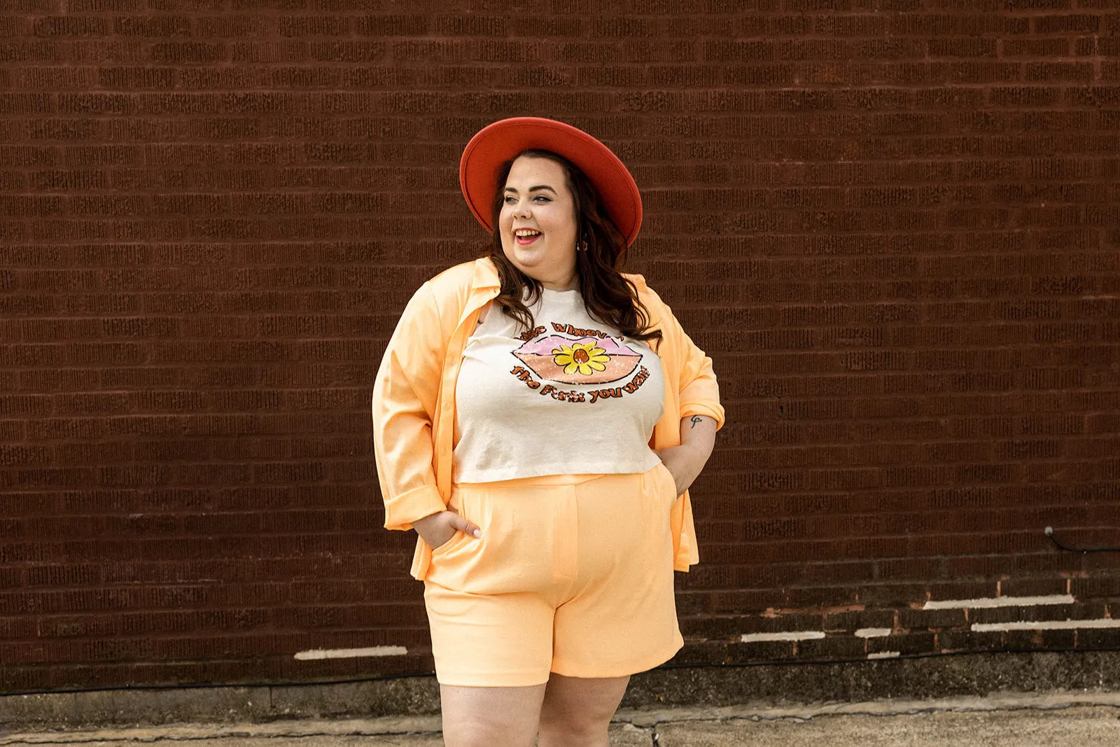 tandy button down in bright cantaloupe