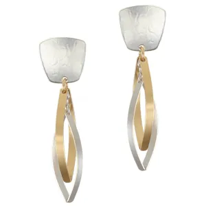 Tapered Square with Interlocking Pointed Ribbon Hoops Clip or Post Earring