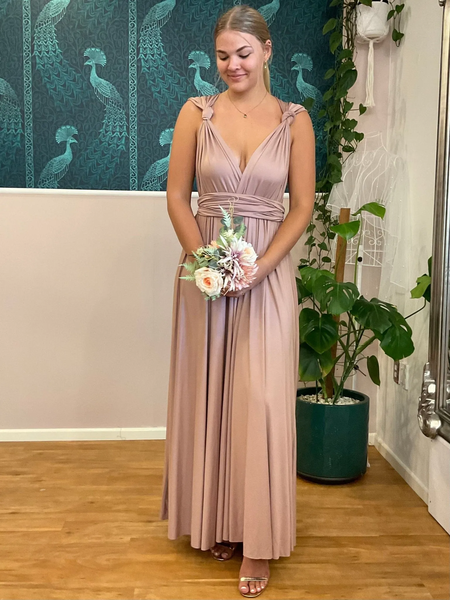 Taupe Convertible Infinity bridesmaid dress Express NZ wide