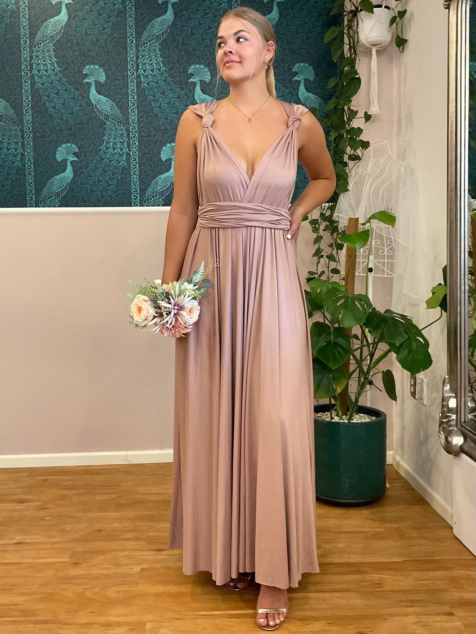 Taupe Flower Girl Infinity dress Express NZ wide