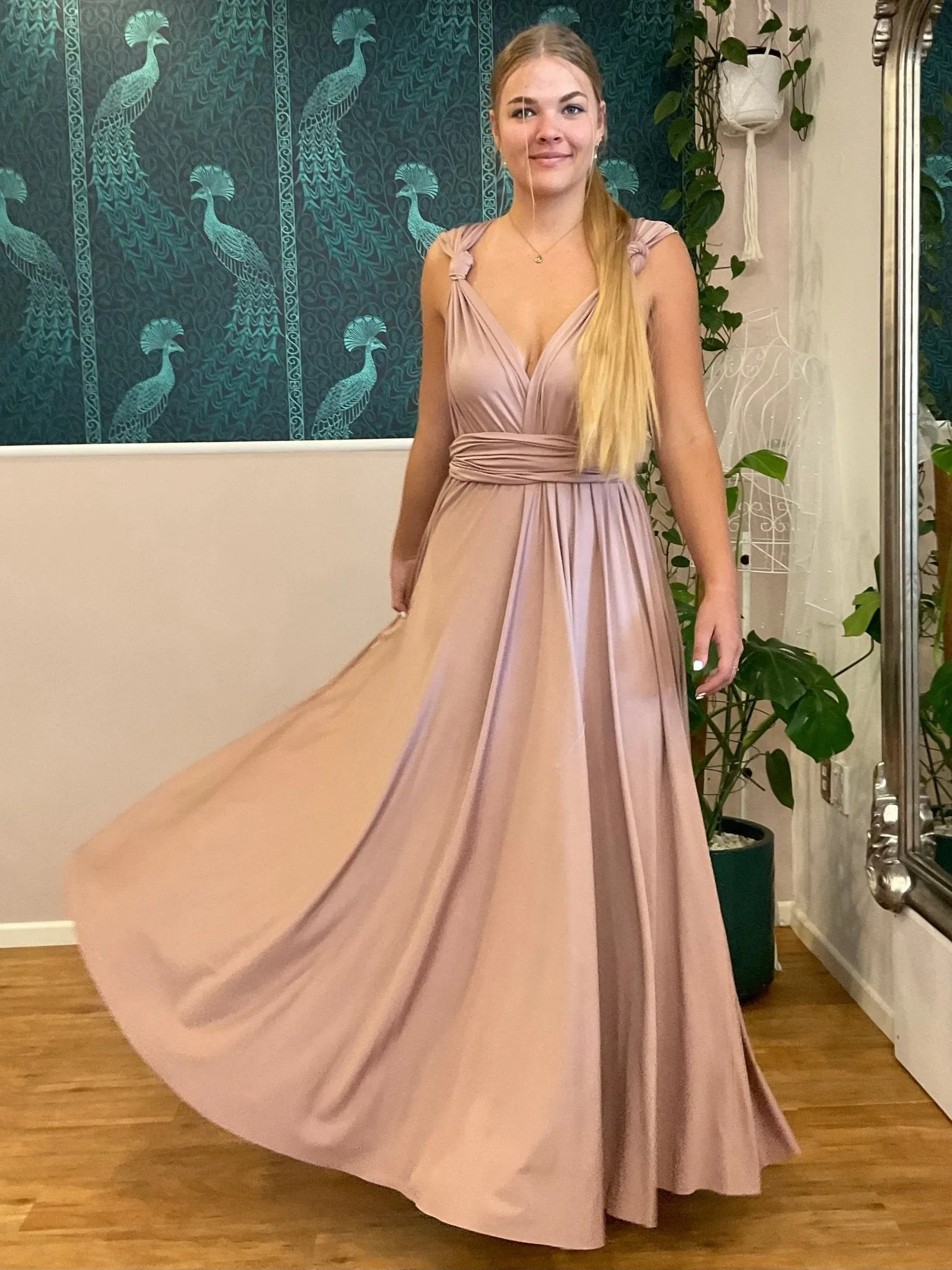 Taupe Flower Girl Infinity dress Express NZ wide
