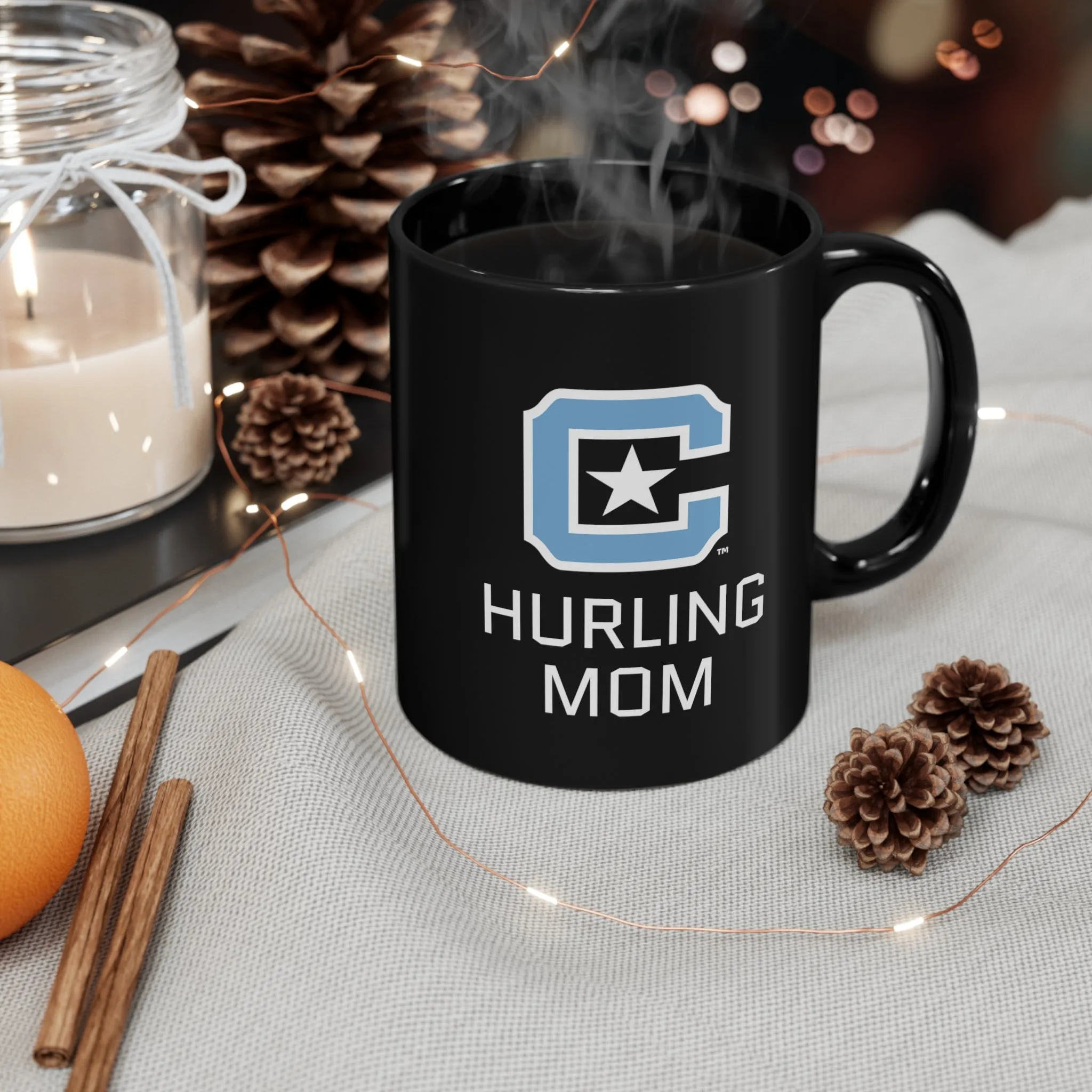 The Citadel Block C Logo, Club Sports Hurling Mom, Black Mug, 11oz