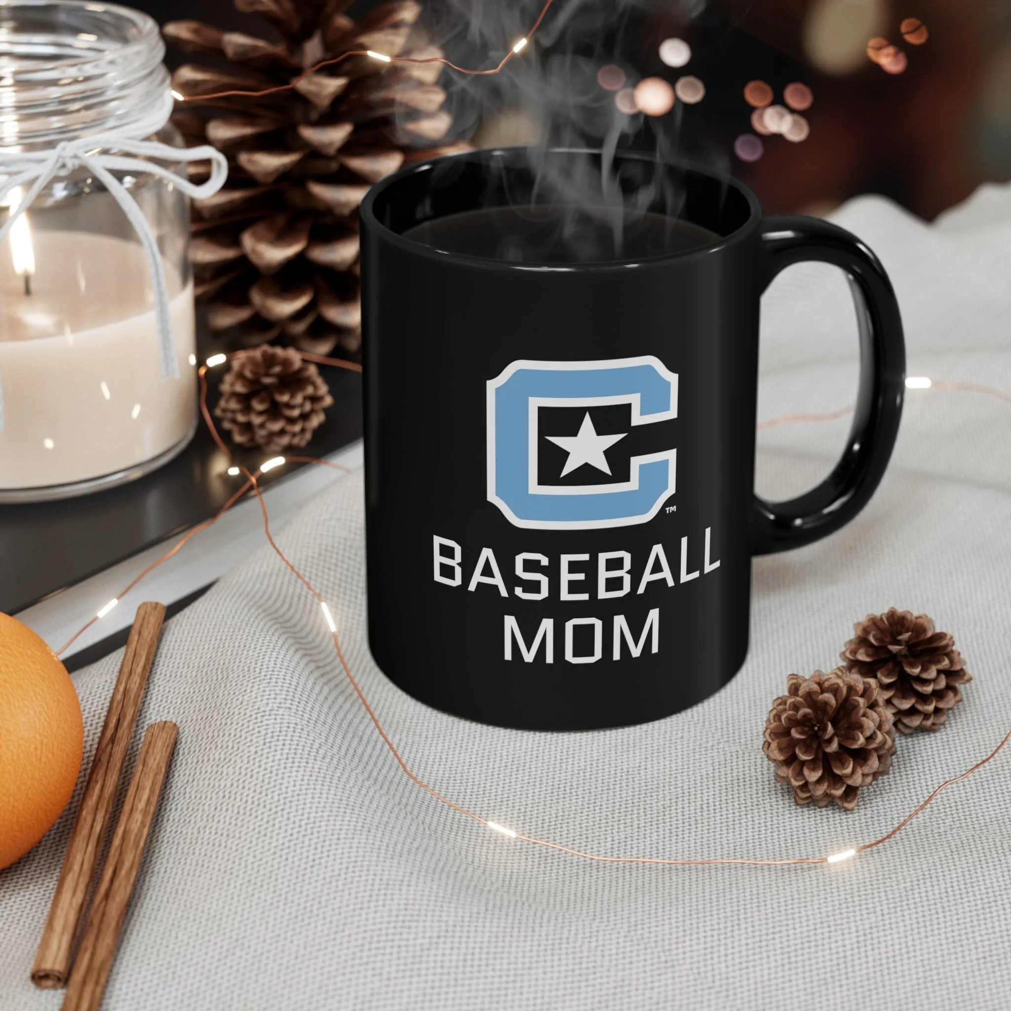 The Citadel Block C Logo, Sports Baseball Mom, Black Mug, 11oz