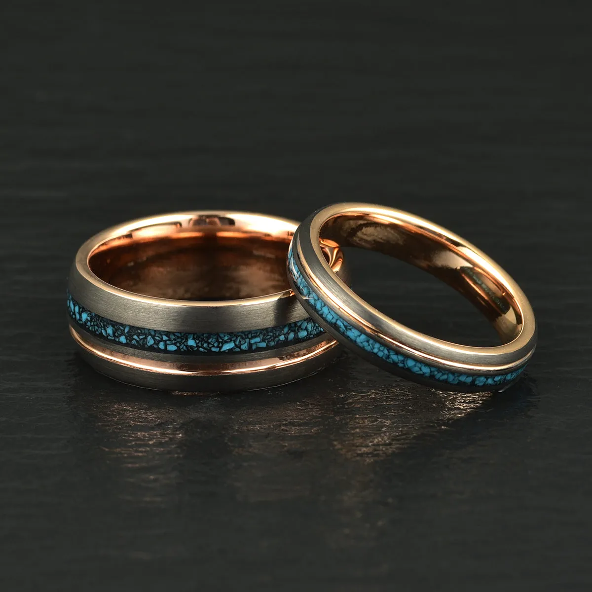 The Rosy Blue Ring - Turquoise Rose Tungsten Wedding Band 8MM