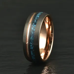 The Rosy Blue Ring - Turquoise Rose Tungsten Wedding Band 8MM