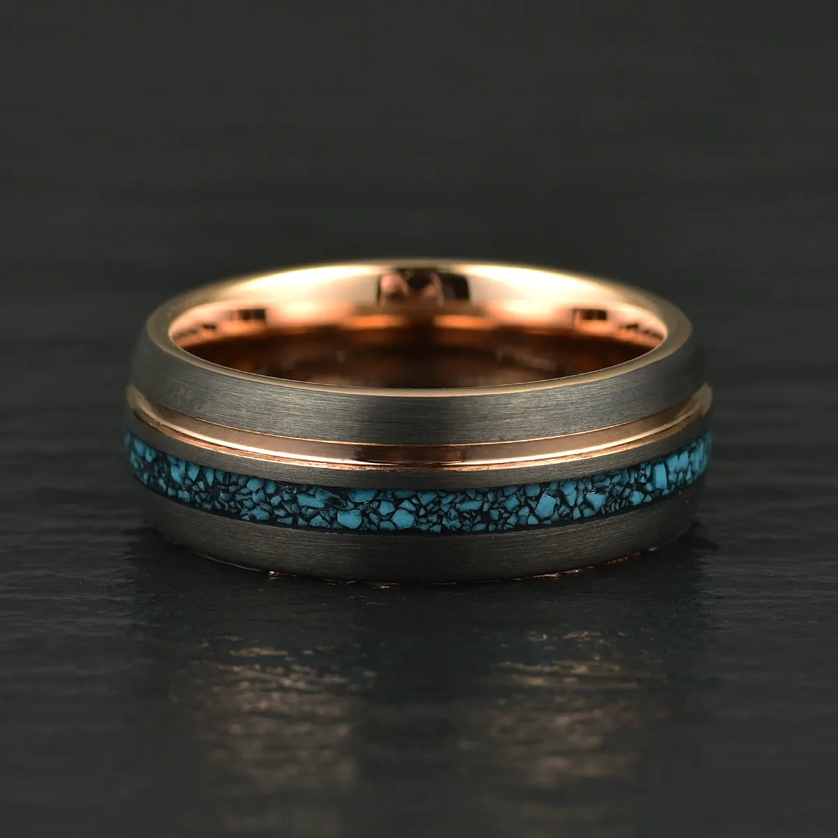 The Rosy Blue Ring - Turquoise Rose Tungsten Wedding Band 8MM