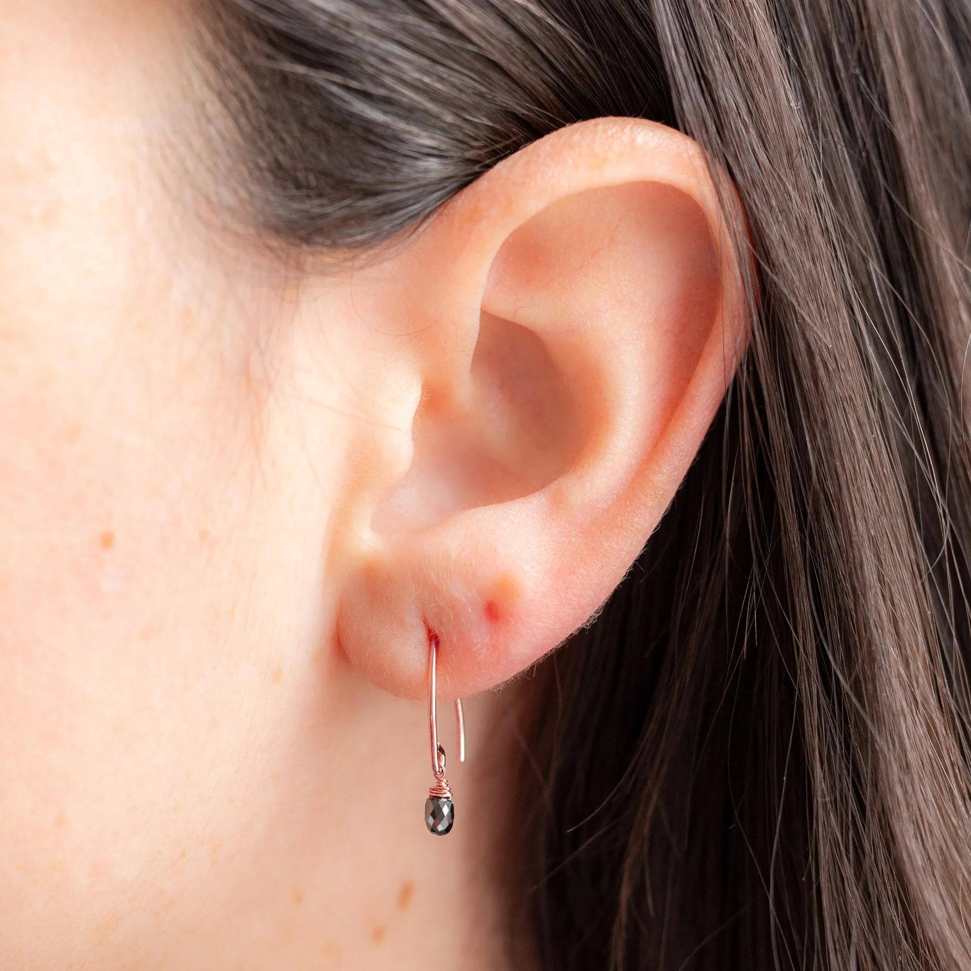 The Simple Black Diamond Drop Earrings | Rose Gold Filled