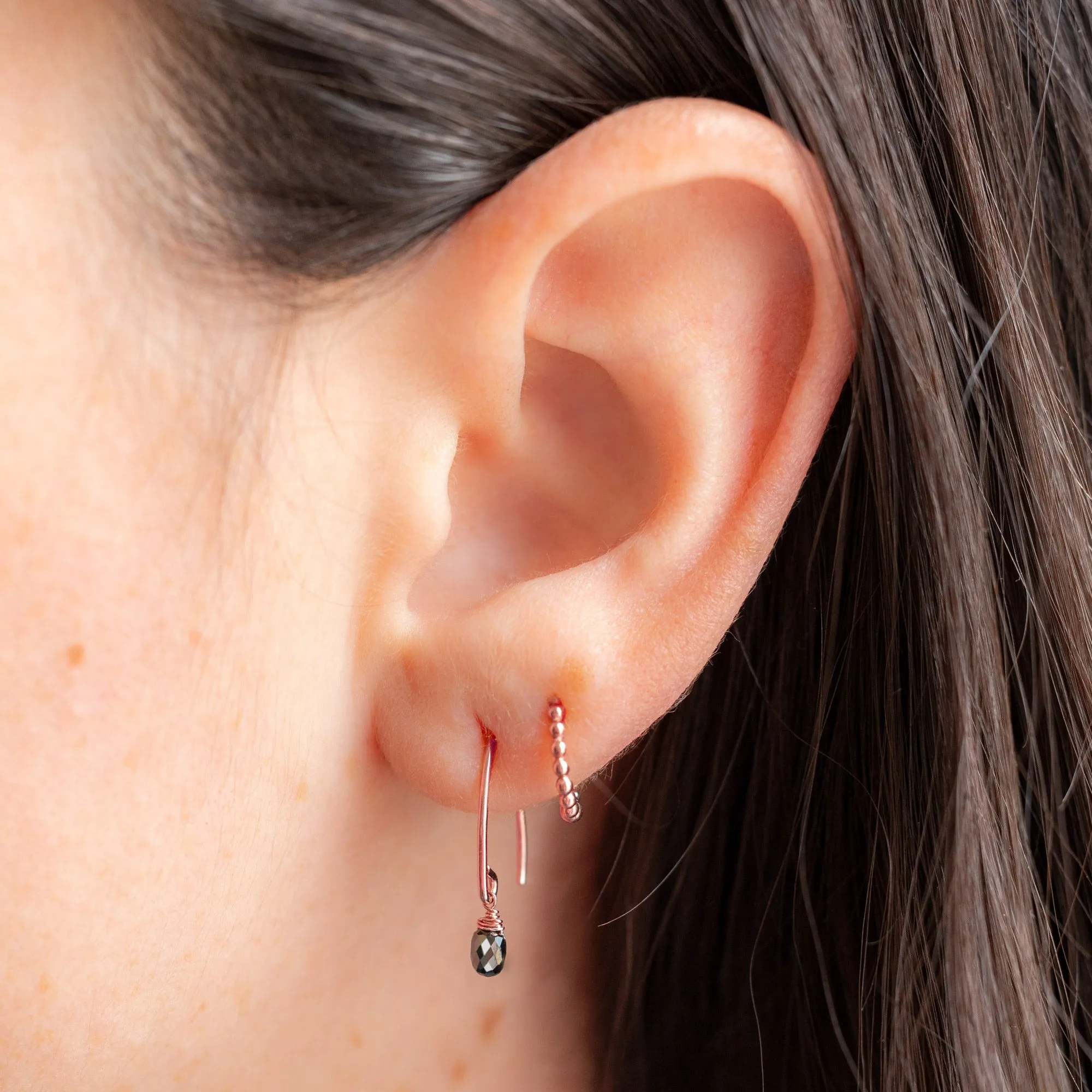 The Simple Black Diamond Drop Earrings | Rose Gold Filled