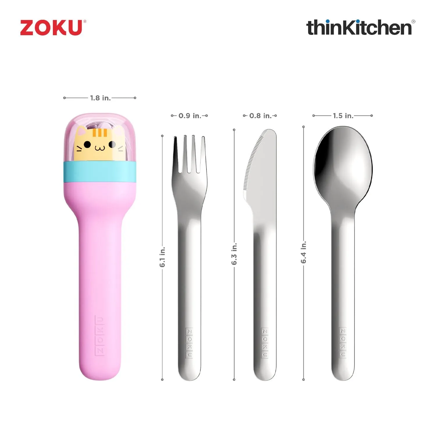 thinKitchen™ Zoku Stainless Steel Kids Pocket Utensil Set, Kitty