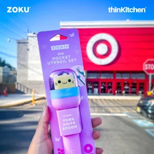 thinKitchen™ Zoku Stainless Steel Kids Pocket Utensil Set, Kitty