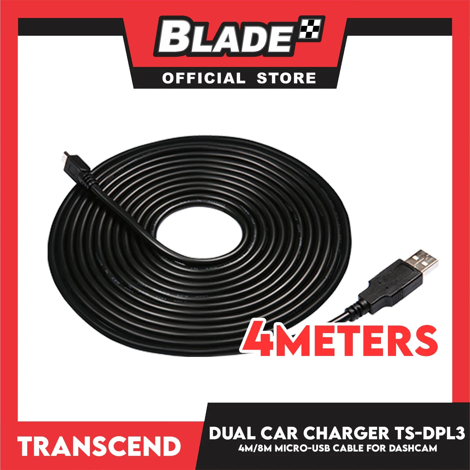 Transcend Dashcam Dual USB Car Charger 4M/8M Micro-USB Cable TS-DPL3